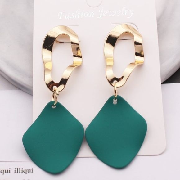 **XENA* Green x Gold Irregular Geometric Fashion Dangle Earrings - Picture 1 of 1